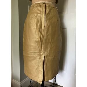 Vintage leather gold metallic skirt pencil sz 10 genuine Santa Fe